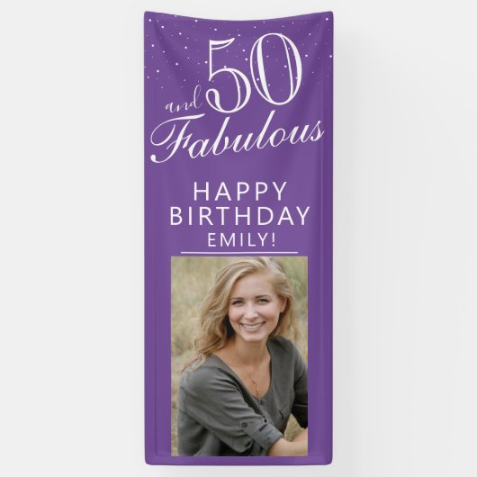 Banderoles 50 et Fabulous Chic Script Purple Photo Party (Vertical)