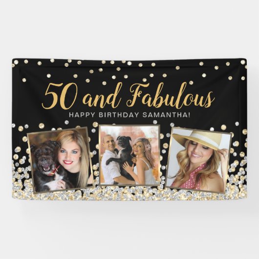 Banderoles 50 et Fabulous Gold Photo Collage 50e anniversaire (Horizontal)