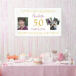 Banderoles 50 et Fabulous Photo Collage 50th Birthday Banner<br><div class="desc">Célébrez vos 50 ans avec des photos personnalisées et de nom et reconnaissez ce merveilleux anniversaire de cinquantième anniversaire avec élégance et grâce. Stylish,  élégant,  minimaliste,  typographie en Or et violet annonçant que vous êtes en effet 50 et Fabulous.</div>