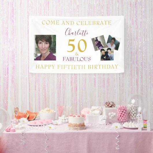Banderoles 50 et Fabulous Photo Collage 50th Birthday Banner (Fête)