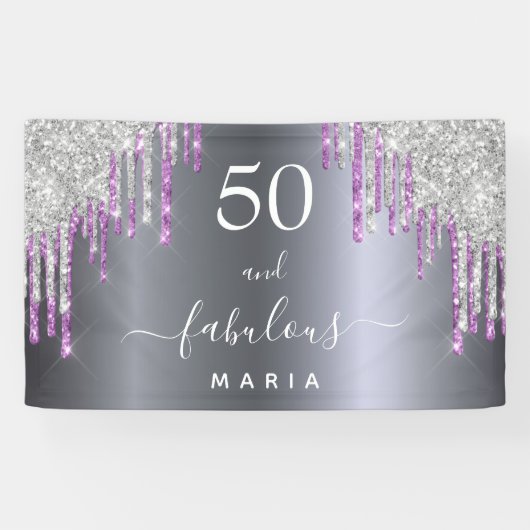 Banderoles 50 fabuleux anniversaire argent violet parties sci (Horizontal)