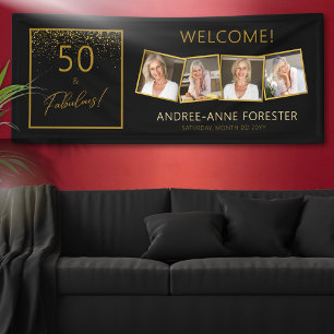 Banderoles 50 Fabuleux anniversaire Gold Black Photo Bienvenu