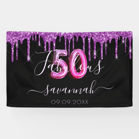 Banderoles 50 & Fabuleux anniversaire noir violet parties sci (Horizontal)