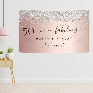 Banderoles 50 Fabuleux anniversaire rose or argent