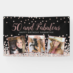 Banderoles 50 Fabuleux Collage Photo Rose Gold 50e Anniversai