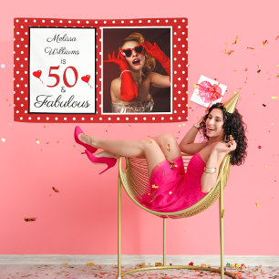 Banderoles 50 & Fabuleux Nom Photo Rouge 50e anniversaire WH 