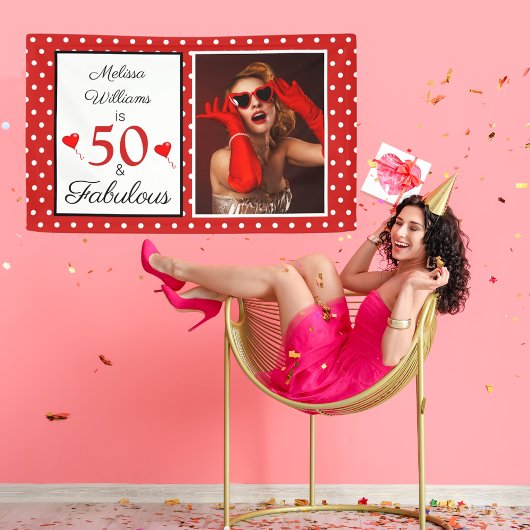 Banderoles 50 & Fabuleux Nom Photo Rouge 50e anniversaire WH
