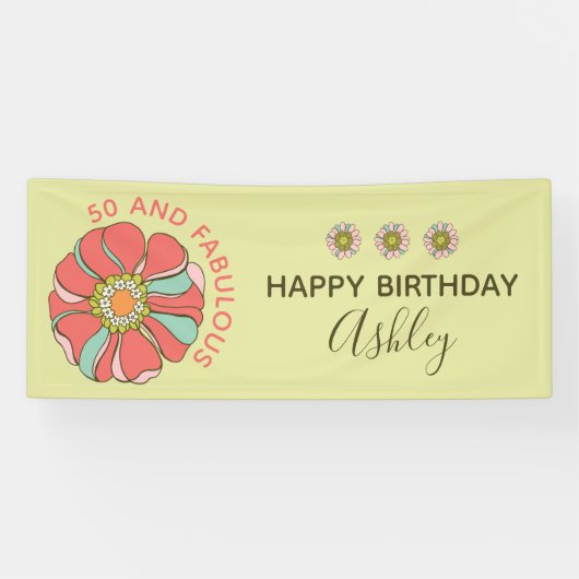 Banderoles 50 & Fabuleux Retro Floral Anniversaire (Horizontal)