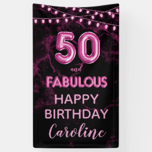Banderoles 50 & Fabuleux rose et noir Anniversaire vertical