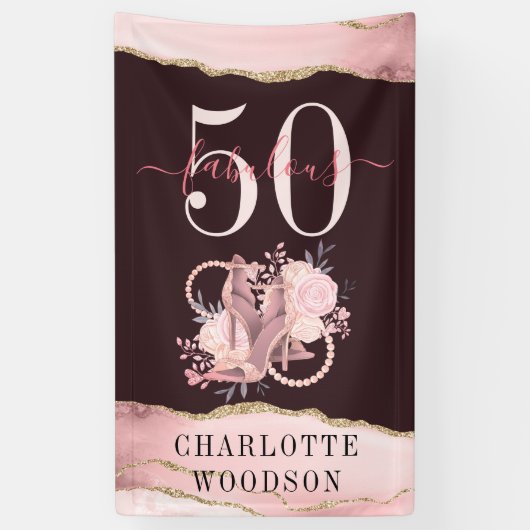 Banderoles 50 Fabuleux Rose Gold Parties scintillant Agate Él (Vertical)