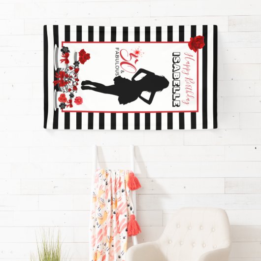 Banderoles 50 & FABULOUS 50e anniversaire Stripes Party banni (En situation)