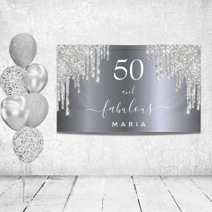Banderoles 50 fabulous birthday sparg glitter silver