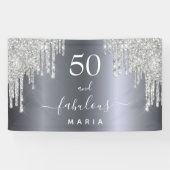 Banderoles 50 fabulous birthday sparg glitter silver (Horizontal)