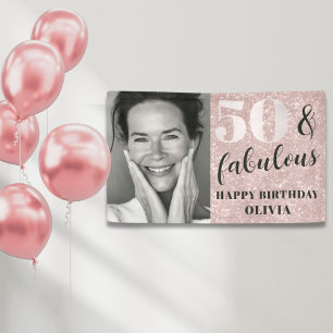 Banderoles 50 & Fabulous Chic Rose Pailletée & Photo Annivers