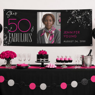 Banderoles 50 Fantastique Photo d'anniversaire Noir Rose Glam