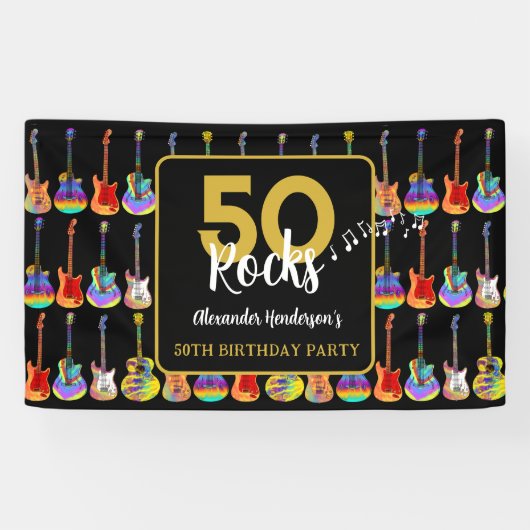 Banderoles 50 Rocks 50th Birthday Party Ajouter un nom (Horizontal)