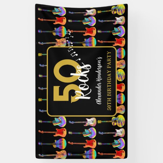 Banderoles 50 Rocks 50th Birthday Party Ajouter un nom (Vertical)