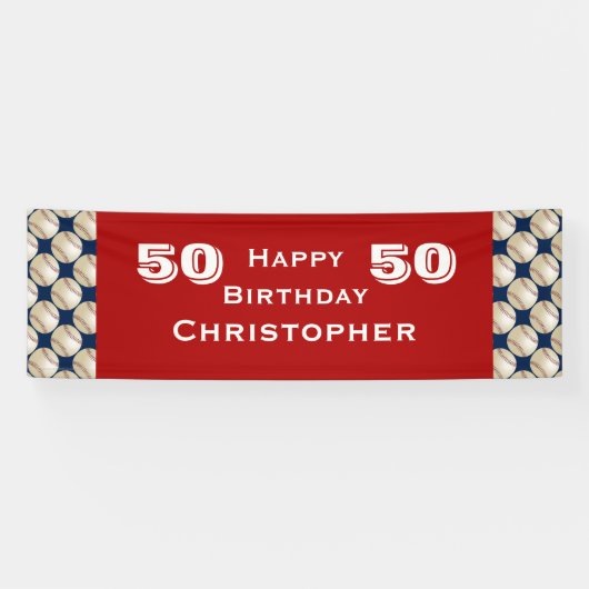 Banderoles 50e, 55e Anniversaire de base-ball, Nom, Rouge (Horizontal)