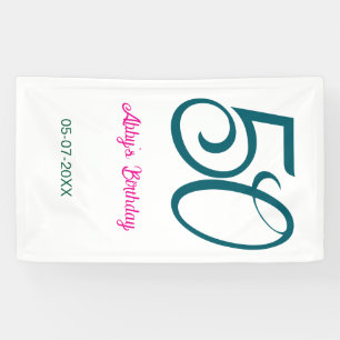 Banderoles 50e anniversaire ajouter nom année turquoise rose