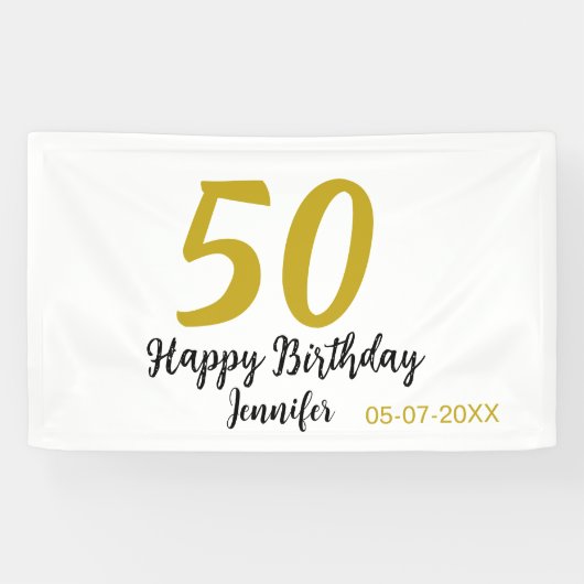Banderoles 50e anniversaire ajouter nom date année noire modè (Horizontal)