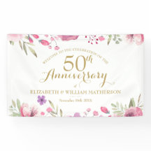 50e anniversaire Aquarelle Roses Bienvenue