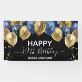 Banderoles 50e anniversaire Ballons Bleus Or (Horizontal)