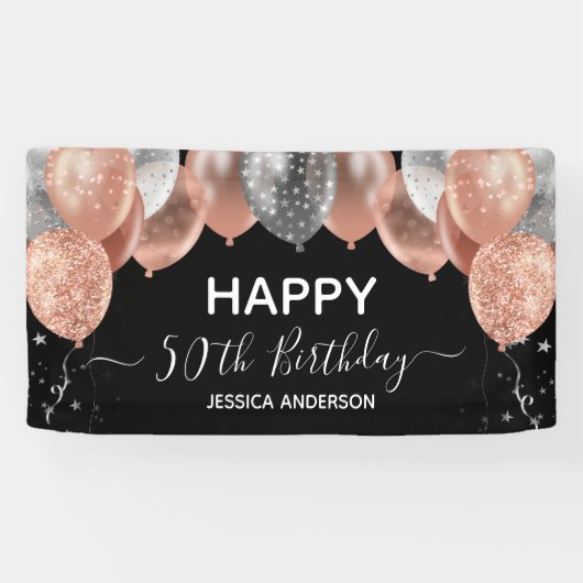 Banderoles 50e anniversaire Ballons d'argent rose (Horizontal)