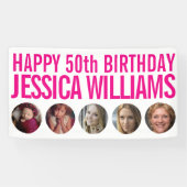 Banderoles 50e anniversaire blanc rose cinq cercles photo Ban (Horizontal)