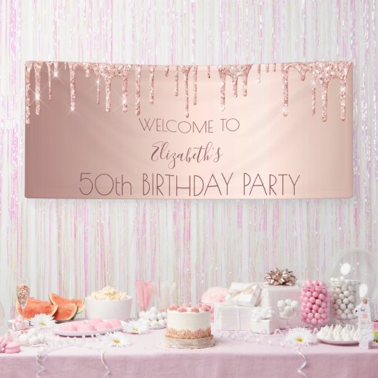Banderoles 50e anniversaire blush rose or parties scintillant (Fête)