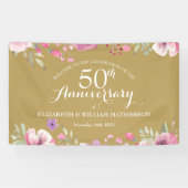 Banderoles 50e anniversaire de Mariage Aquarelle Roses Bienve (Horizontal)