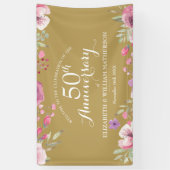 Banderoles 50e anniversaire de Mariage Aquarelle Roses Bienve (Vertical)