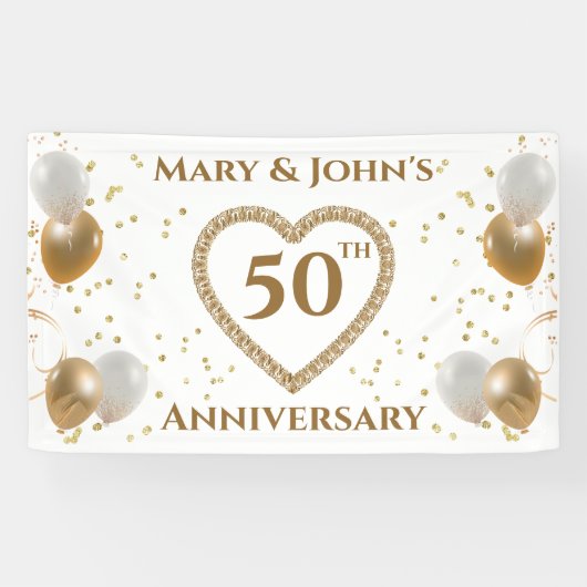 Banderoles 50e Anniversaire du Mariage d'or, avec des noms, (Horizontal)