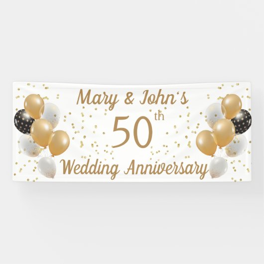 Banderoles 50e anniversaire du Mariage d'or, nom du couple (Horizontal)