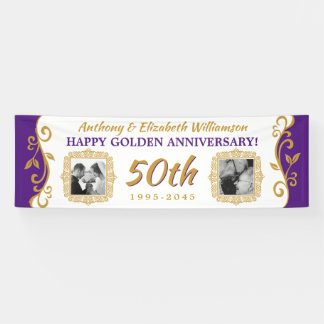 Banderoles 50e anniversaire du Mariage Vos photos Purple Gold