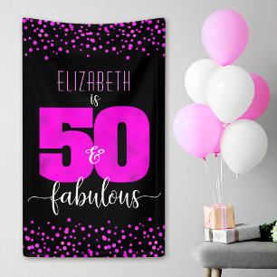 Banderoles 50e anniversaire fabuleux points en feuille rose c