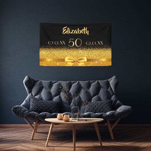Banderoles 50e anniversaire fête noir or nom bienvenue