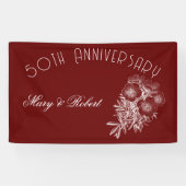 Banderoles 50e anniversaire fleuri - bordeaux et blanc (Horizontal)