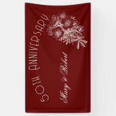 Banderoles 50e anniversaire fleuri - bordeaux et blanc (Vertical)