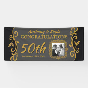 Banderoles 50e anniversaire Mariage Ajoutez votre photo Gold 