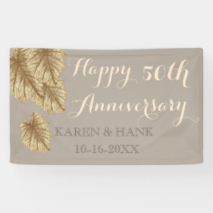 Banderoles 50e anniversaire Mariage Elégante feuille d'or bei