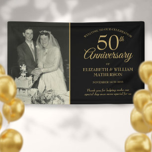 Banderoles 50e anniversaire Mariage photo Gold Black Welcome