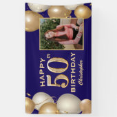 Banderoles 50e Anniversaire Marine Bleu et Ballons d'or (Vertical)