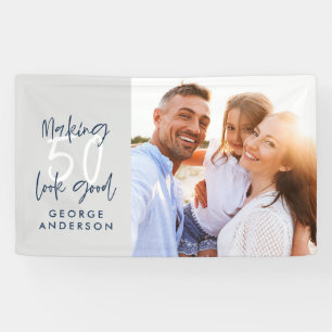 Banderoles 50e anniversaire moderne gris et bleu marine photo