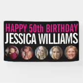 Banderoles 50e anniversaire noir blanc rose cinq cercles phot (Horizontal)