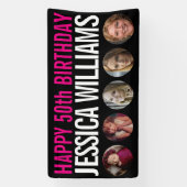 Banderoles 50e anniversaire noir blanc rose cinq cercles phot (Verticale)