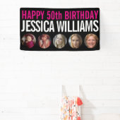 Banderoles 50e anniversaire noir blanc rose cinq cercles phot (Insitu)