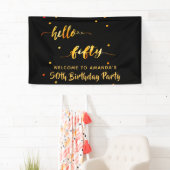 Banderoles 50e anniversaire noir or bonjour 50 nom script (En situation)