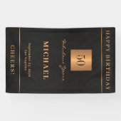 Banderoles 50e anniversaire or noir Bonne fête d'anniversaire (Horizontal)