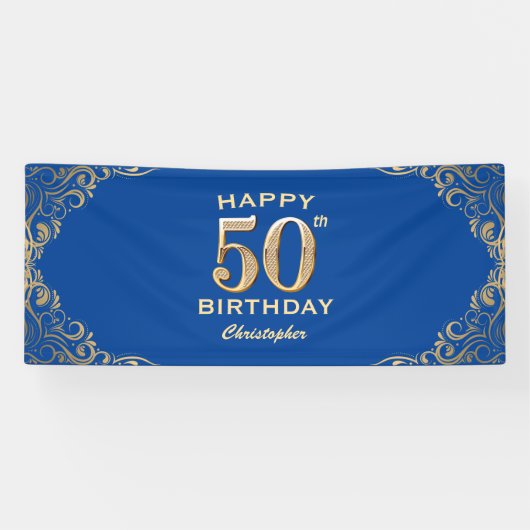 Banderoles 50e anniversaire Parties scintillant bleue et or c (Horizontal)
