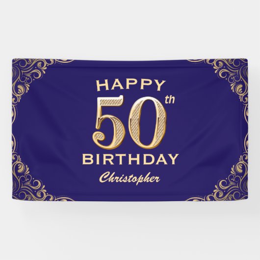 Banderoles 50e anniversaire Parties scintillant marine bleu e (Horizontal)